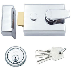 Nightlatch & Cylinder Non - Deadlocking - 60mm Backset 92x70x27mm Case - Polished Chrome / Chrome Cylinder - tradefit