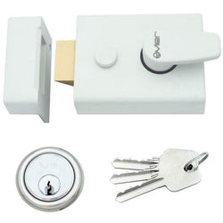 Nightlatch & Cylinder Non - Deadlocking - 60mm Backset 92x70x27mm Case - White / Chrome Cylinder - tradefit