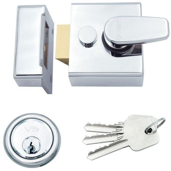 Nightlatch & Cylinder Non - Deadlocking - 40mm Backset 62x70x27mm Case - Polished Chrome / Chrome Cylinder - tradefit - Featured Image