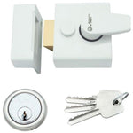 Nightlatch & Cylinder Non - Deadlocking - 40mm Backset 62x70x27mm Case - White / Chrome Cylinder - tradefit - 1