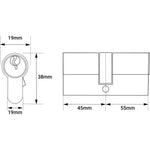 Euro Double Cylinder Lock - 45x55mm - Polished Chrome - Keyed to Differ - tradefit - 2