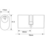 Oval Double Cylinder Lock - 35x35mm - Polished Chrome - Keyed to Differ - tradefit - 2