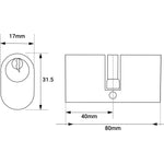 Oval Double Cylinder Lock - 40x40mm - Satin Chrome - Keyed to Differ - tradefit - 2