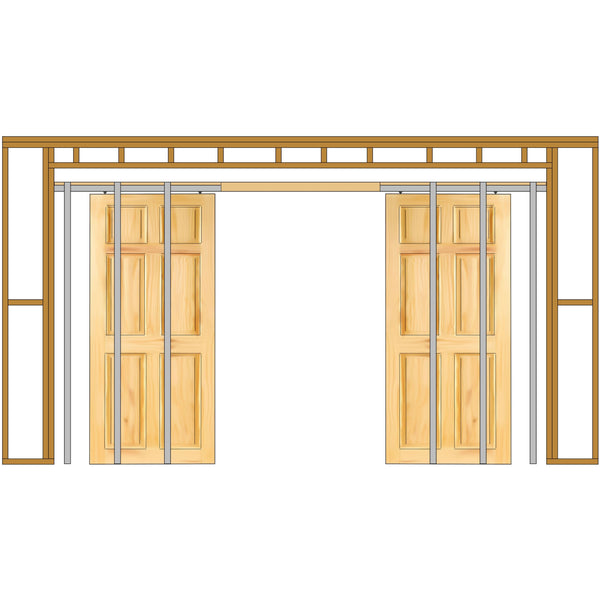 Pocket Door Kit for Double Doors With Synchronised Opening - 915 x 2032mm Max Door Size - 120mm Finished Wall Thickness - tradefit - Featured Image