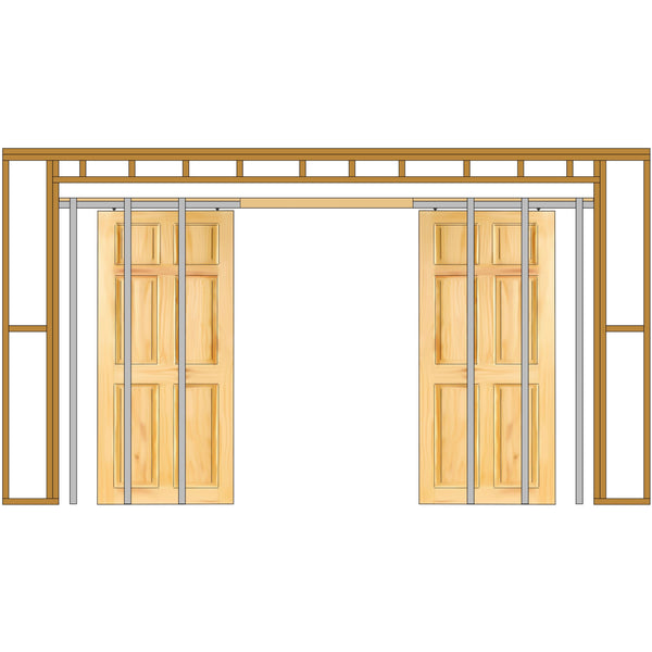 Pocket Door Kit for Double Doors With Synchronised Opening - 1200 x 2400mm Max Door Size - 120mm Finished Wall Thickness - tradefit - Featured Image
