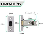 4 inch/101mm Tubular Bathroom Deadbolt Kit - 82mm Backset - Polished Stainless - tradefit - 4