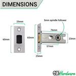 3 inch/76mm Tubular Bathroom Deadbolt Kit - 57mm Backset - Polished Stainless - tradefit - 4