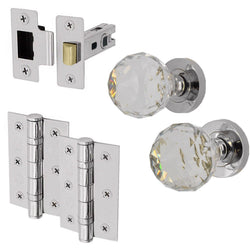 Glass and Polished Chrome Mortice Door Knob Kit - 76mm Latch - tradefit