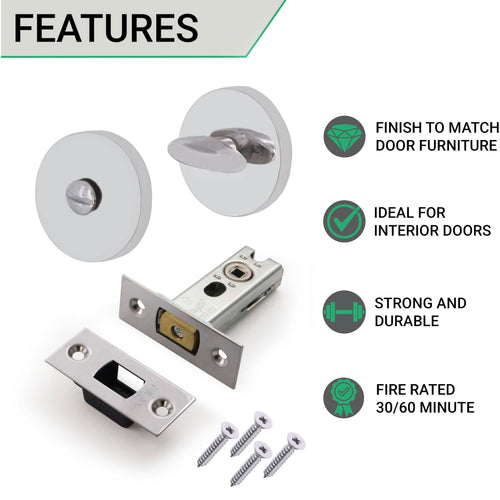 4 inch/101mm Tubular Bathroom Deadbolt Kit - 82mm Backset - Polished Stainless - tradefit