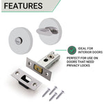 3 inch/76mm Tubular Bathroom Deadbolt Kit - 57mm Backset - Polished Stainless - tradefit - 3