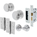 Victorian Polished Chrome Mortice Door Knob Kit - 80mm Bathroom Lock - 102mm Hinges