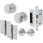Victorian Polished Chrome Mortice Door Knob Kit - 80mm Bathroom Lock - 102mm Hinges - tradefit - 1