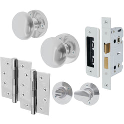 Victorian Polished Chrome Mortice Door Knob Kit - 80mm Bathroom Lock - 102mm Hinges - tradefit