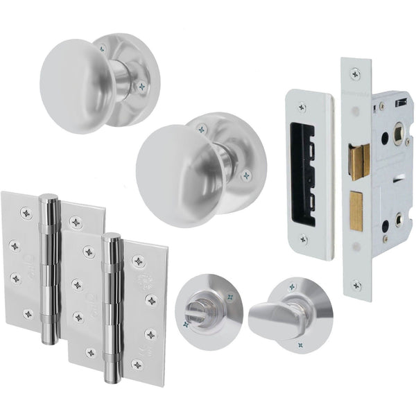 Victorian Polished Chrome Mortice Door Knob Kit - 80mm Bathroom Lock - 102mm Hinges - tradefit - Featured Image