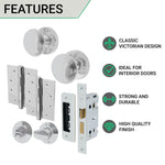 Victorian Polished Chrome Mortice Door Knob Kit - 80mm Bathroom Lock - 102mm Hinges - tradefit - 2