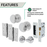 Victorian Polished Chrome Mortice Door Knob Kit - 80mm Bathroom Lock - 102mm Hinges - tradefit - 3