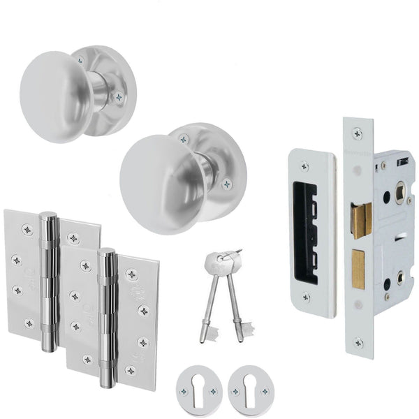 Victorian Polished Chrome Mortice Door Knob Kit - 80mm Sashlock - 102mm Hinges - tradefit - Featured Image