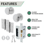 Victorian Polished Chrome Mortice Door Knob Kit - 80mm Sashlock - 102mm Hinges - tradefit - 2