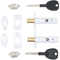 Concealed Door Security Rack Bolts Pack of 2 + 2 Keys - 61mm - WHITE - tradefit