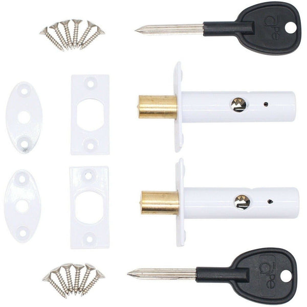 Concealed Door Security Rack Bolts Pack of 2 + 2 Keys - 61mm - WHITE - tradefit - Featured Image