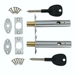 Concealed Door Security Rack Bolt Pack of 2 - 86mm - Satin - Pack 2 Bolts + 2 Keys - tradefit