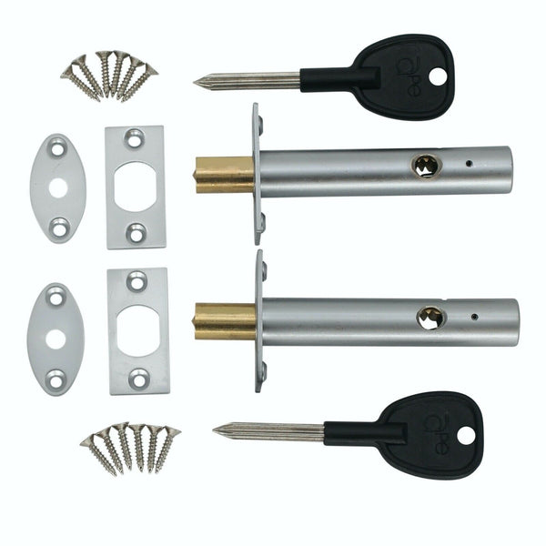Concealed Door Security Rack Bolt Pack of 2 - 86mm - Satin - Pack 2 Bolts + 2 Keys - tradefit - Featured Image