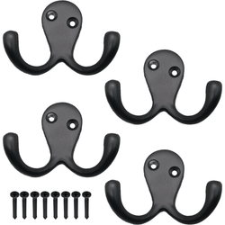 Twin Robe Hook Matt Black Double Hook - Pack of 4 - tradefit
