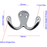 Double Robe Hook Twin Robe Hook Chromed, Set of 2 Piece - tradefit - 2