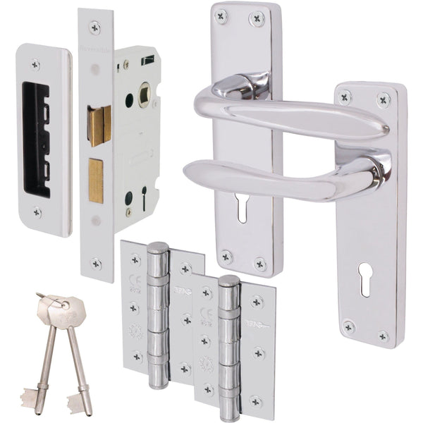 Sassari Polished Chrome Lever Door Handle Pack - 64mm Sashlock - tradefit - Featured Image