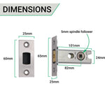 4 inch/101mm Tubular Bathroom Deadbolt - 82mm Backset - Satin Stainless Steel - tradefit - 4
