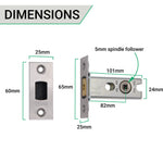 4 inch/101mm Tubular Bathroom Deadbolt Kit - 82mm Backset - Satin Stainless - tradefit - 4