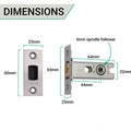 2.5 inch/64mm Tubular Bathroom Deadbolt Kit - 44mm Backset - Satin Stainless - tradefit