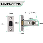 2.5 inch/64mm Tubular Bathroom Deadbolt Kit - 44mm Backset - Satin Stainless - tradefit - 4