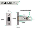 3 inch/76mm Tubular Bathroom Deadbolt Kit - 57mm Backset - Satin Stainless - tradefit - 4