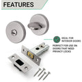 2.5 inch/64mm Tubular Bathroom Deadbolt Kit - 44mm Backset - Satin Stainless - tradefit