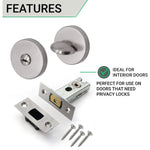 2.5 inch/64mm Tubular Bathroom Deadbolt Kit - 44mm Backset - Satin Stainless - tradefit - 3