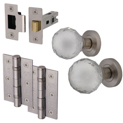 Glass and Satin Nickel Mortice Door Knob Kit - 76mm Latch - tradefit