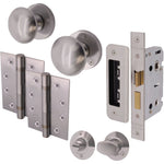 Victorian Satin Chrome Mortice Door Knob Kit - 80mm Bathroom Lock - 102mm Hinges - tradefit - 1