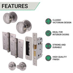 Victorian Satin Chrome Mortice Door Knob Kit - 80mm Bathroom Lock - 102mm Hinges - tradefit - 2