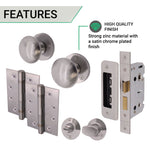 Victorian Satin Chrome Mortice Door Knob Kit - 80mm Bathroom Lock - 102mm Hinges - tradefit - 3