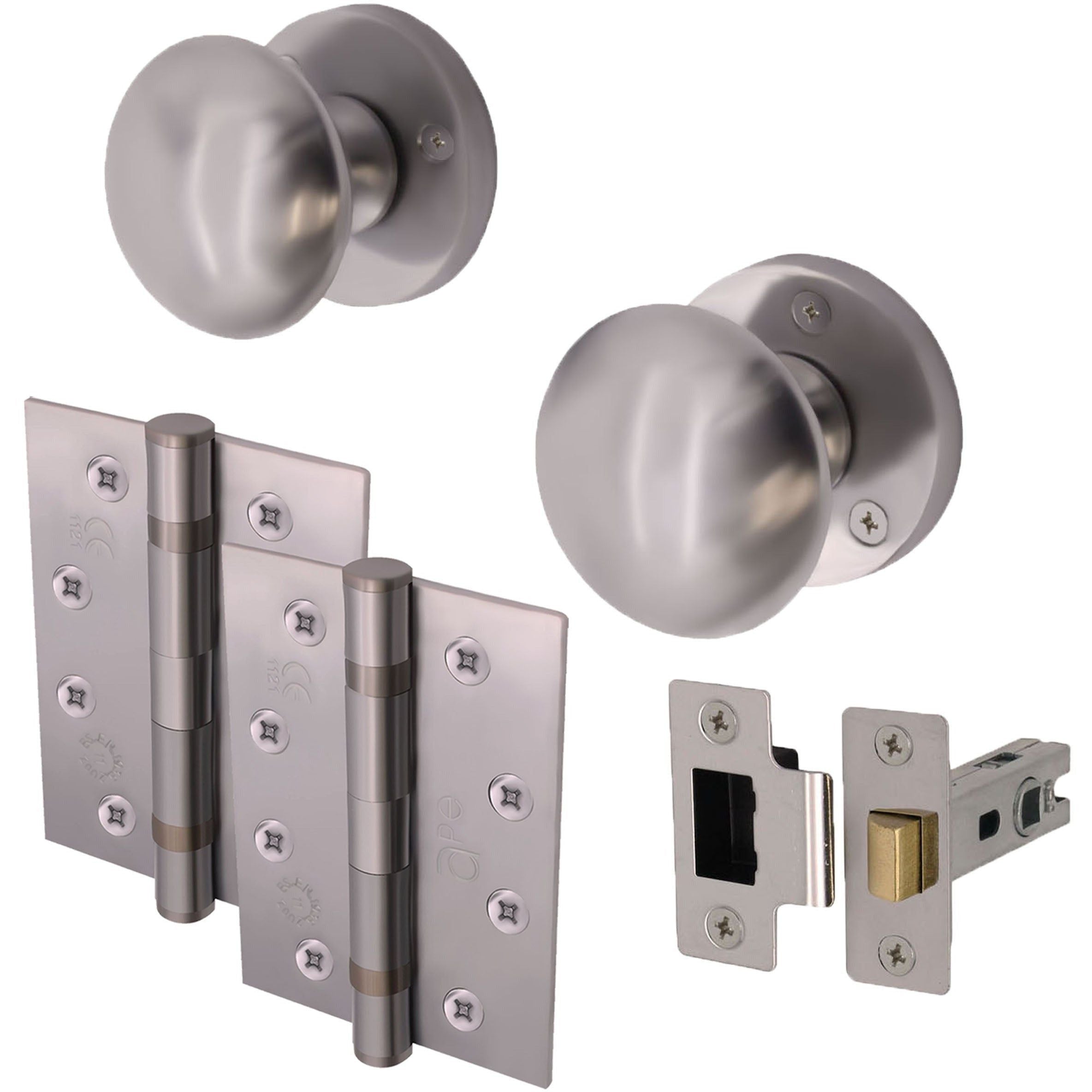 Round Latch Door Knob Kit Satin Chrome Knob 55mm Latch 76mm