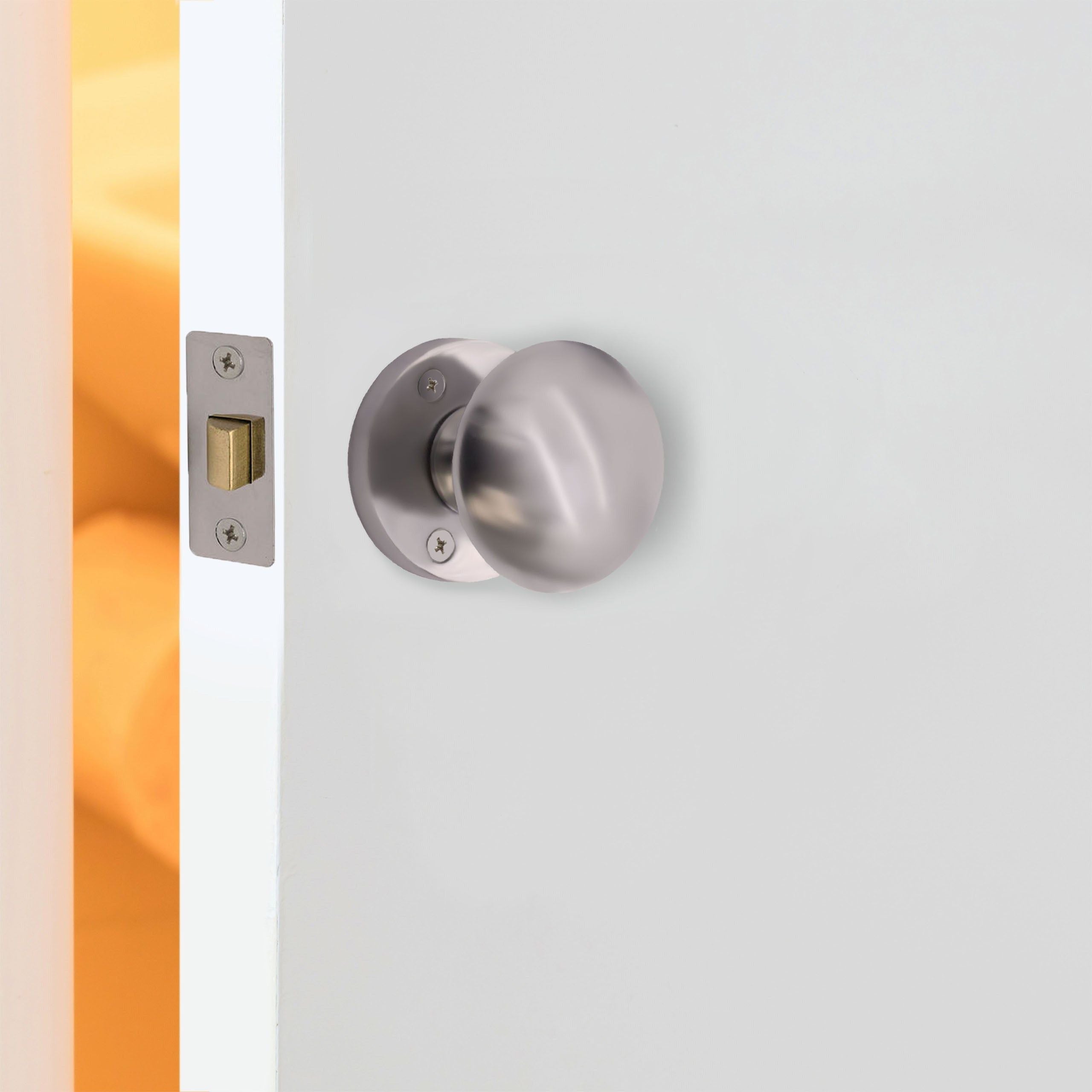 Round Latch Door Knob Kit Satin Chrome Knob 55mm Latch 76mm