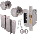 Victorian Satin Chrome Mortice Door Knob Kit - 80mm Sashlock - 102mm Hinges