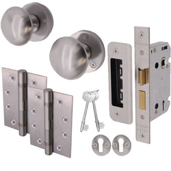 Victorian Satin Chrome Mortice Door Knob Kit - 80mm Sashlock - 102mm Hinges - tradefit