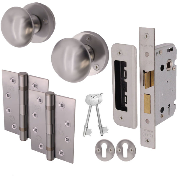 Victorian Satin Chrome Mortice Door Knob Kit - 80mm Sashlock - 102mm Hinges - tradefit - Featured Image