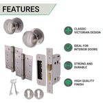 Victorian Satin Chrome Mortice Door Knob Kit - 80mm Sashlock - 102mm Hinges - tradefit - 2