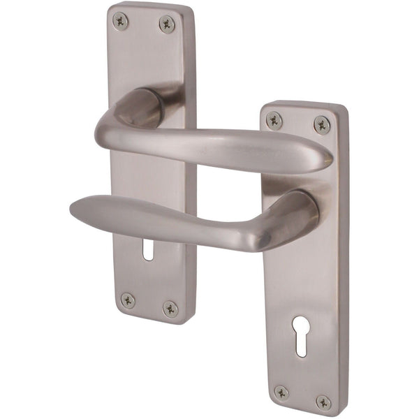 Sassari Satin Nickel Lever Lock Door Handle - Keyhole - tradefit - Featured Image