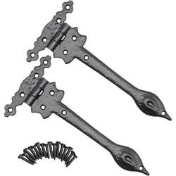 Black Iron Spear Pattern Antique Wrought Cast Iron Hinge - 225mm / 9 Inch - Black - tradefit