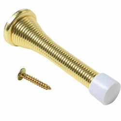Spring Wall Mounted Door Stop - 75mm - Brass Plated - tradefit