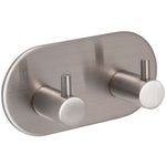 Twin Double Robe Angle Hooks on Plate Self Adhesive - 96x48mm - Satin Stainless Steel (B2B) - tradefit - 1